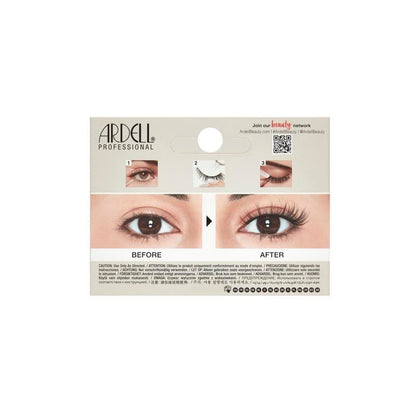Ardell eyelash packaging with 'Before' and 'After' effect on eyes.