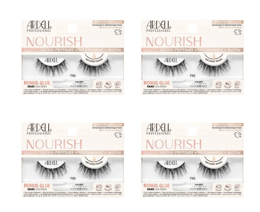 Four boxes of Ardell Nourish false eyelashes on a white background