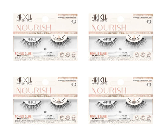 Four boxes of Ardell Nourish false eyelashes on a white background