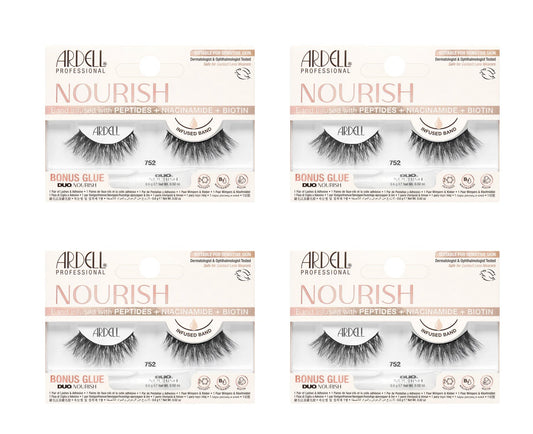 Four boxes of Ardell Nourish false eyelashes with visible branding and product details.