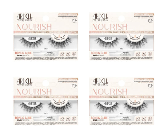 Four boxes of Ardell Nourish false eyelashes on a white background