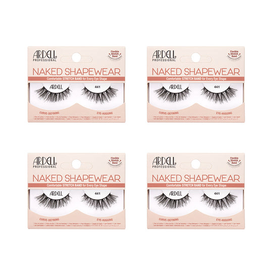 Four packages of Ardell Naked Shapewear false eyelashes on a white background