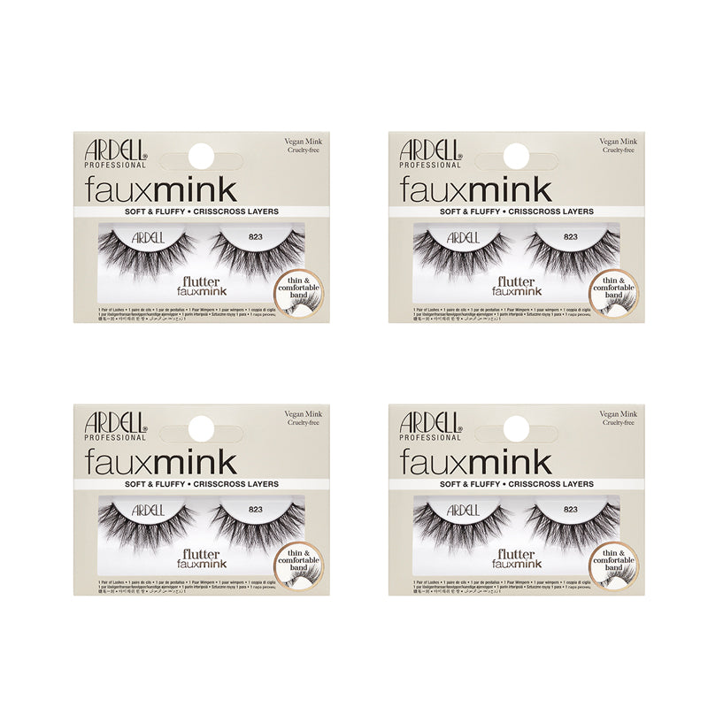 Four packages of Ardell Faux Mink eyelashes on a white background