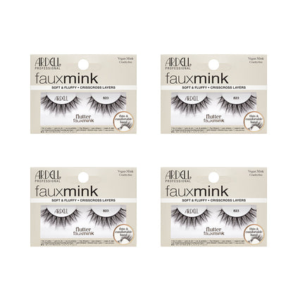 Four packages of Ardell Faux Mink eyelashes on a white background