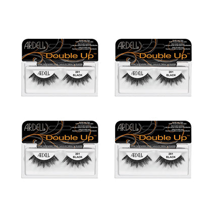 Four packages of Ardell Double Up false eyelashes on a white background