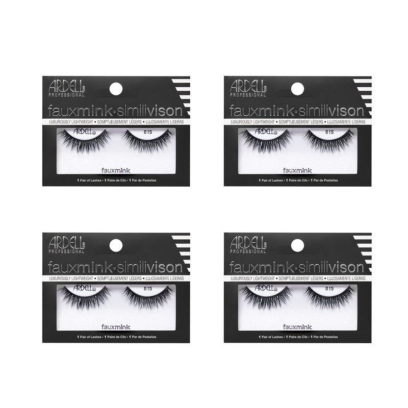 Four packages of Ardell faux mink eyelashes on a white background