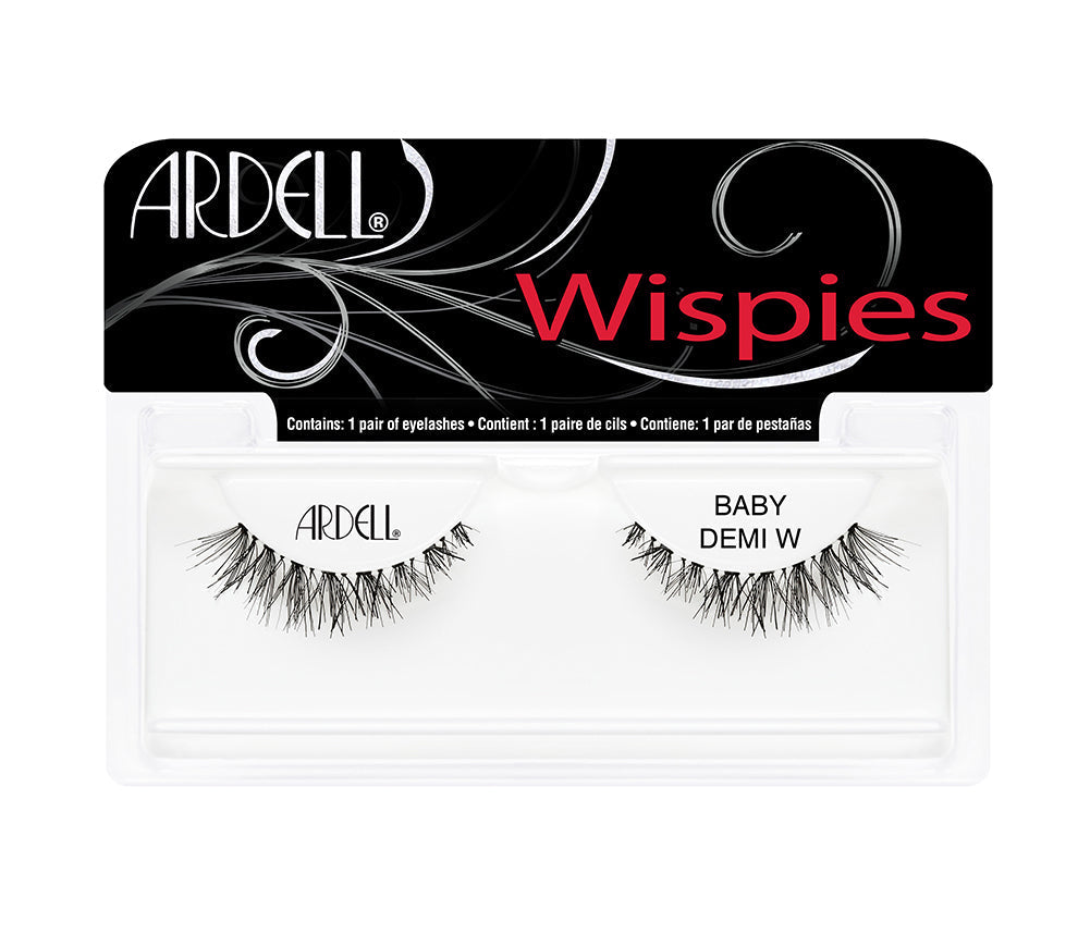 A single pair of Ardell Baby Demi Wispies inside its retail packaging with some texts on it