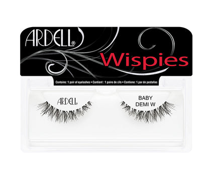 A single pair of Ardell Baby Demi Wispies inside its retail packaging with some texts on it