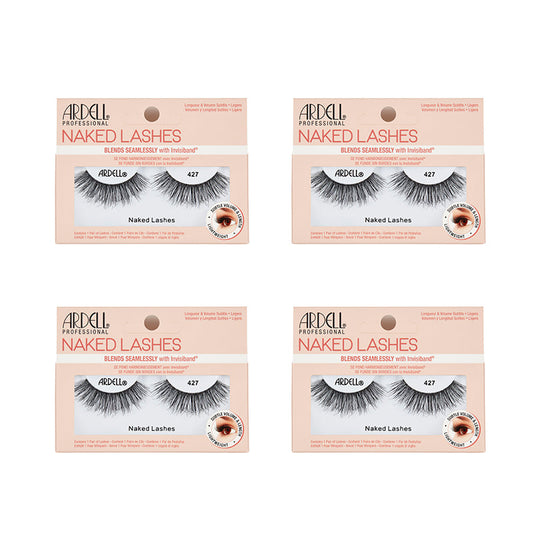 Four packages of Ardell Naked Lashes on a white background