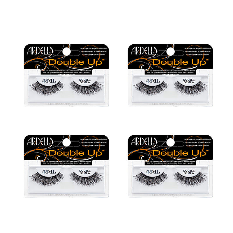 Four packages of Ardell Double Up false eyelashes on a white background