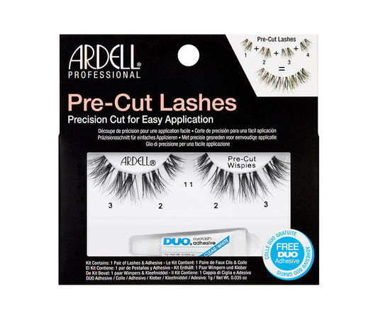 A single set of Ardell Pre-Cut Wispies in retail wall hook packaging with texts on the package.