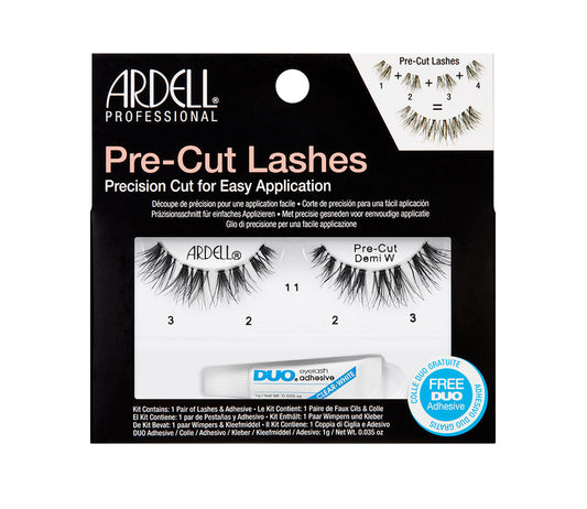 A pair of Ardell Pre-cut Demi Demi Wispies in its retail packaging with some texts on the box