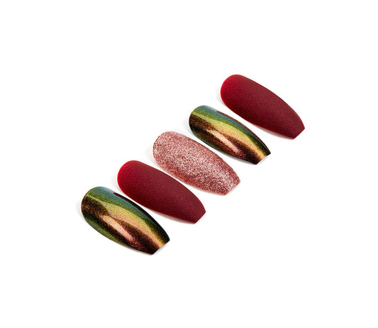 Ardell Nail Addict Artificial Nail in Red Cateye and coffin shape