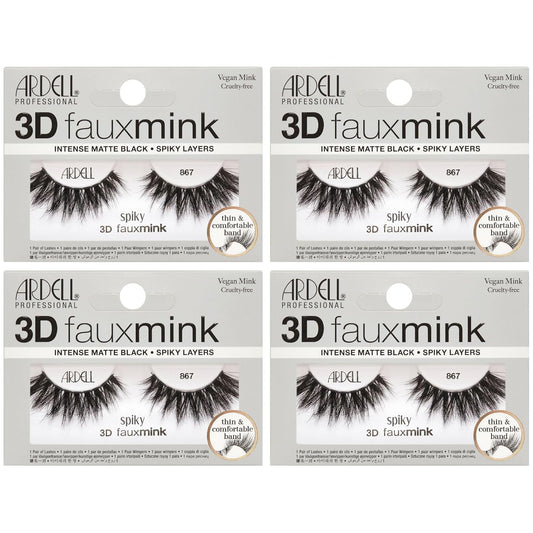 Four packages of Ardell 3D faux mink false eyelashes on a white background