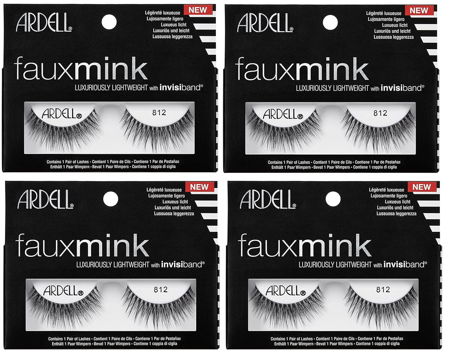 Four packages of Ardell faux mink eyelashes with visible branding.