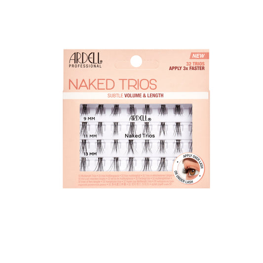 Ardell Naked Trios lash pack with 32 trio lashes in 9mm, 11mm, and 13mm for fast and easy application