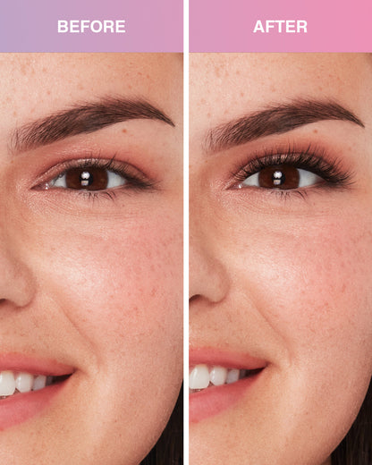 Before and after comparison model using Press On Wispies Natural 30 ct on Almond eyes