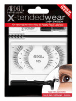 Front view of Ardell, X-tended Wear #105 lashes in retail wall hook packaging