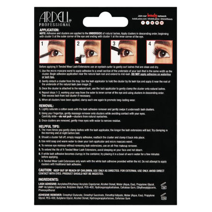 Back of Ardell X-tended Wear kit with application steps, lash tips, removal instructions, and ingredient list.
