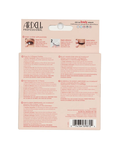 Back of Ardell Naked Lash 420 false lashes multipack retail packaging with instructions in different languages