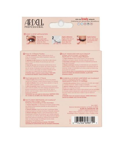 Back of Ardell Naked Lash 421 false lashes multipack retail packaging with instructions in different languages