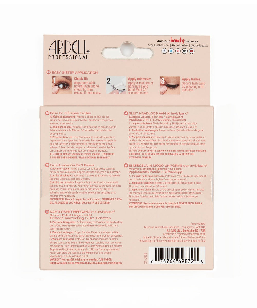 Back of Ardell Naked Lash 422 false lashes multipack retail packaging with instructions in different languages