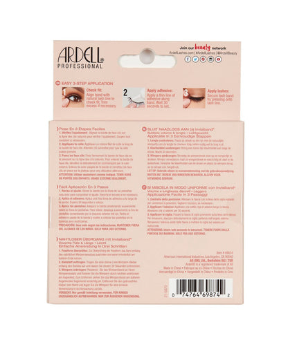 Back of Ardell Naked Lash 424 false lashes multipack retail packaging with instructions in different languages