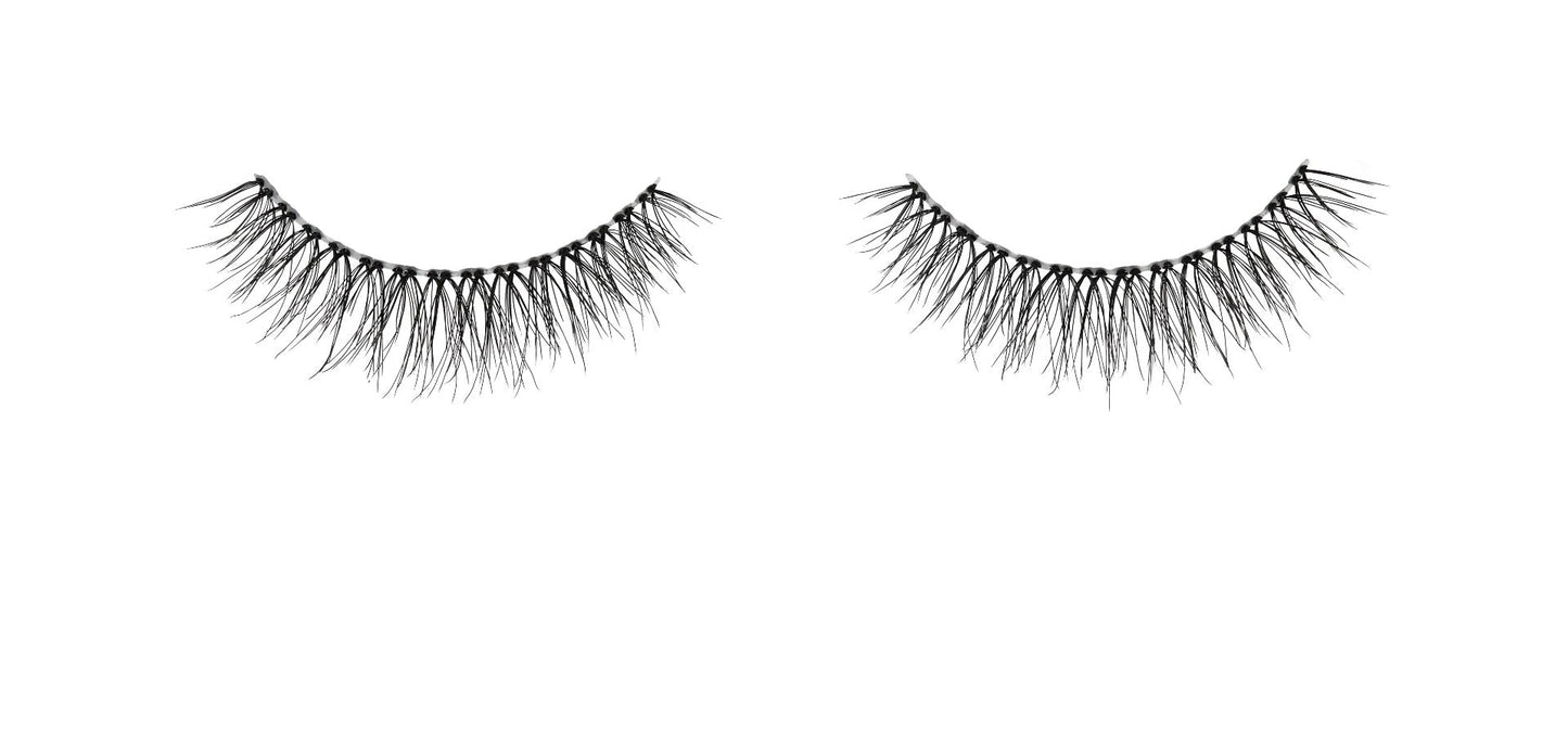 Close-up of a floating Ardell Naked Lash 420 faux lash for the right and left eye featuring its clustered lash fibers