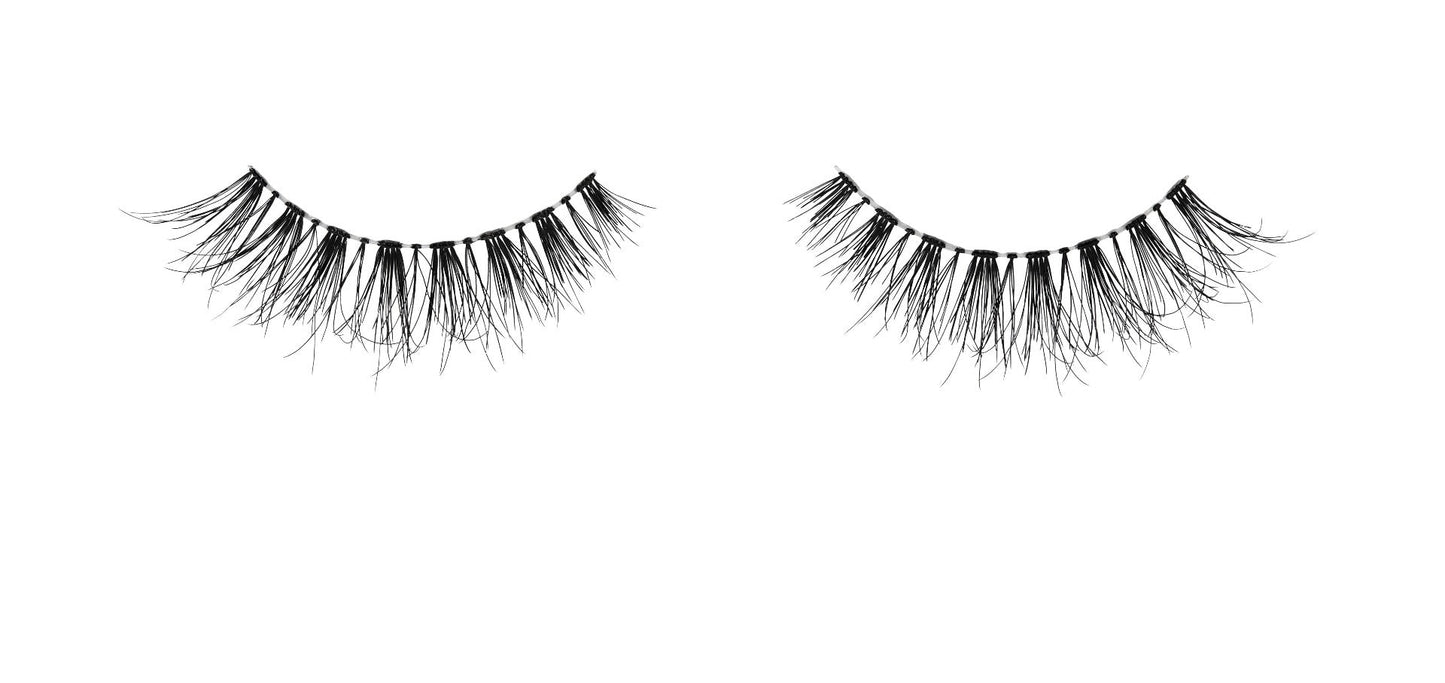 Pair of barely-there Ardell Naked Lash 424 false lashes side by side with longer outer corners