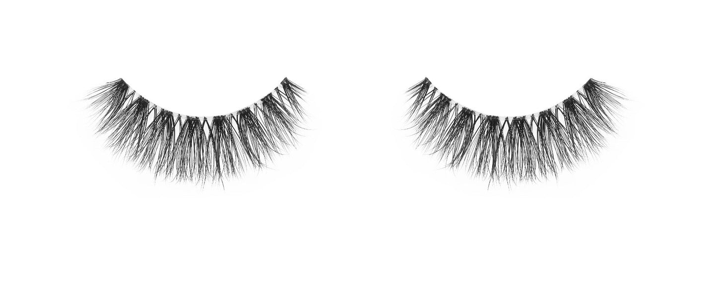 Ardell's 3D Faux Mink 858 faux eye lashes with round and crisscross lash style on a white background